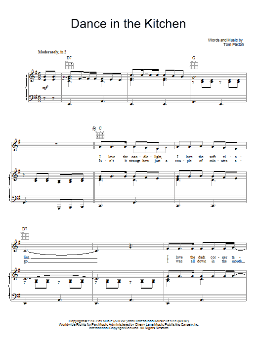 Tom Paxton Dance In The Kitchen sheet music notes and chords arranged for Piano, Vocal & Guitar Chords (Right-Hand Melody)
