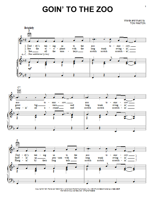 Tom Paxton Goin' To The Zoo sheet music notes and chords arranged for Piano, Vocal & Guitar Chords (Right-Hand Melody)