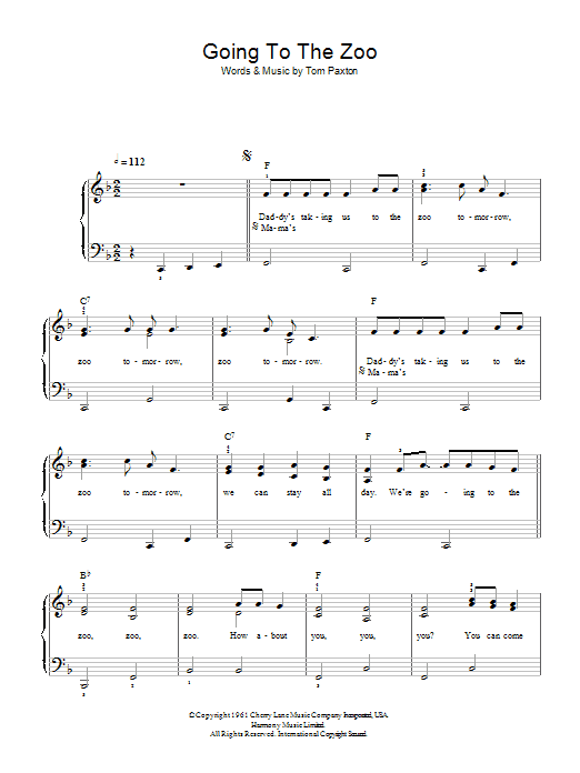 Tom Paxton Going To The Zoo sheet music notes and chords arranged for Easy Piano