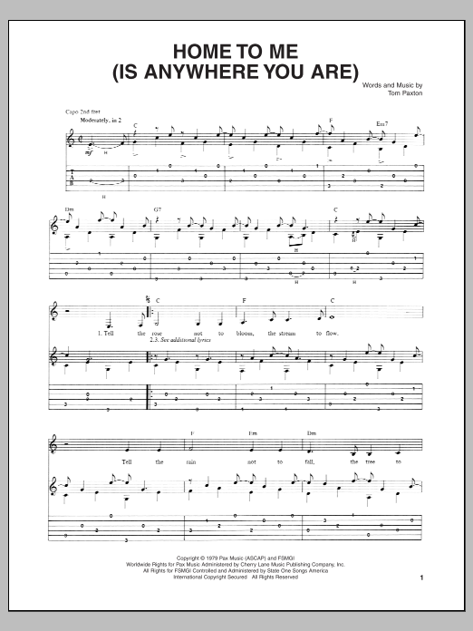 Tom Paxton Home To Me (Is Anywhere You Are) sheet music notes and chords arranged for Guitar Tab