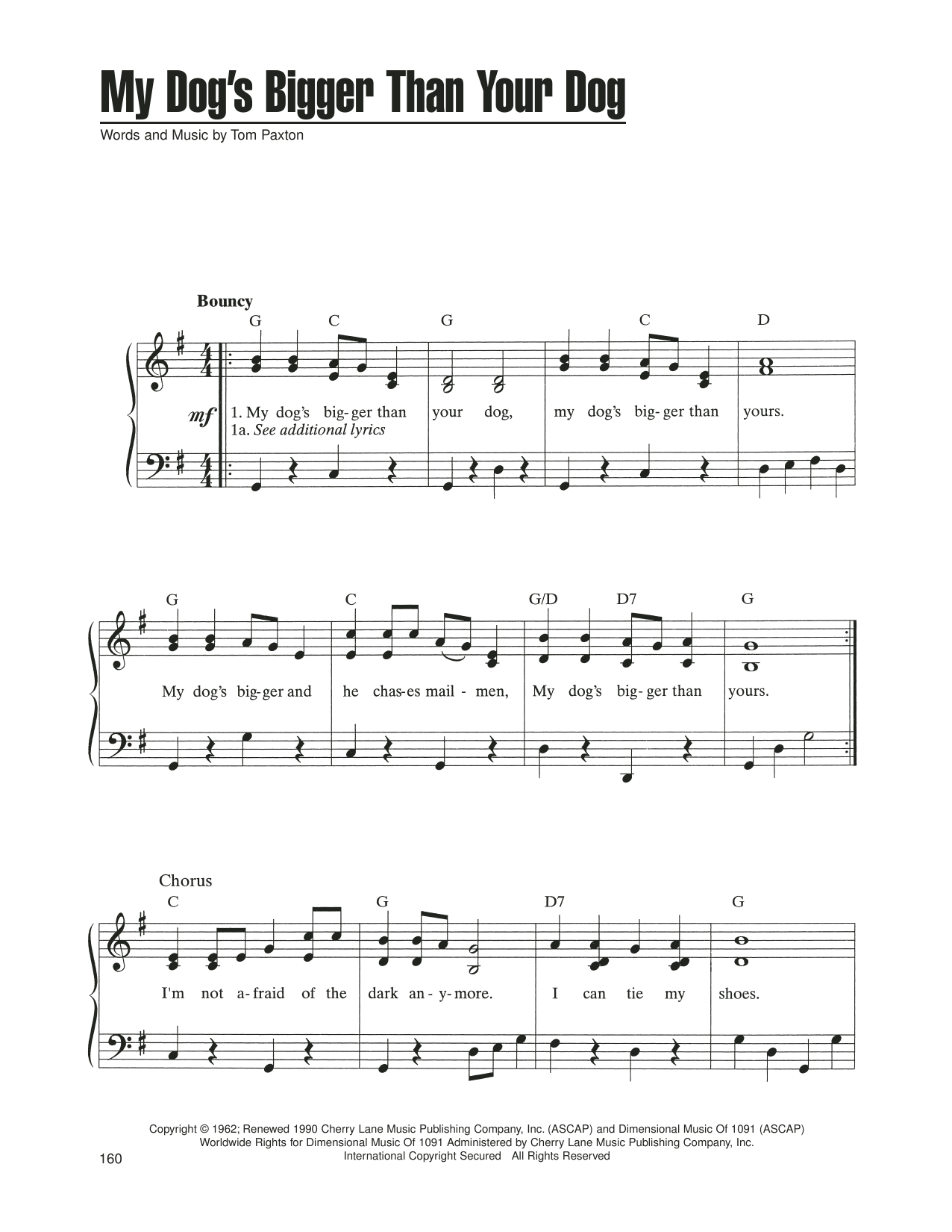 Tom Paxton My Dog's Bigger Than Your Dog sheet music notes and chords arranged for Piano, Vocal & Guitar Chords (Right-Hand Melody)