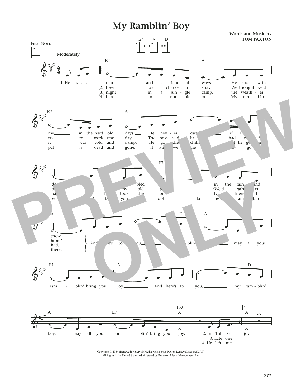 Tom Paxton My Ramblin' Boy (from The Daily Ukulele) (arr. Jim Beloff) sheet music notes and chords arranged for Ukulele