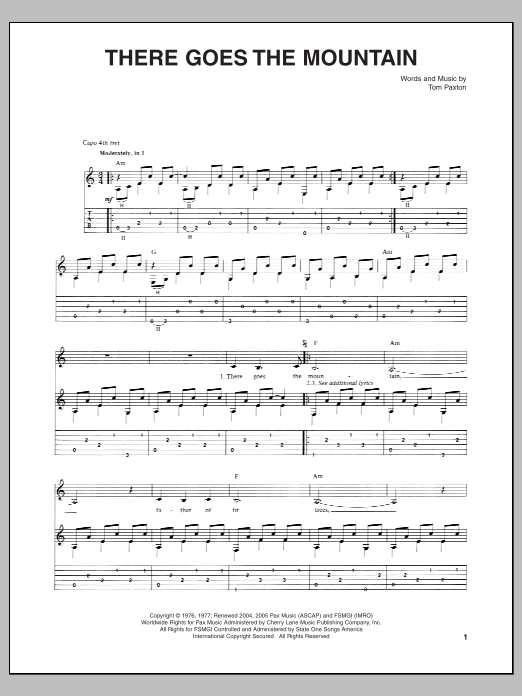 Tom Paxton There Goes The Mountain sheet music notes and chords arranged for Guitar Tab
