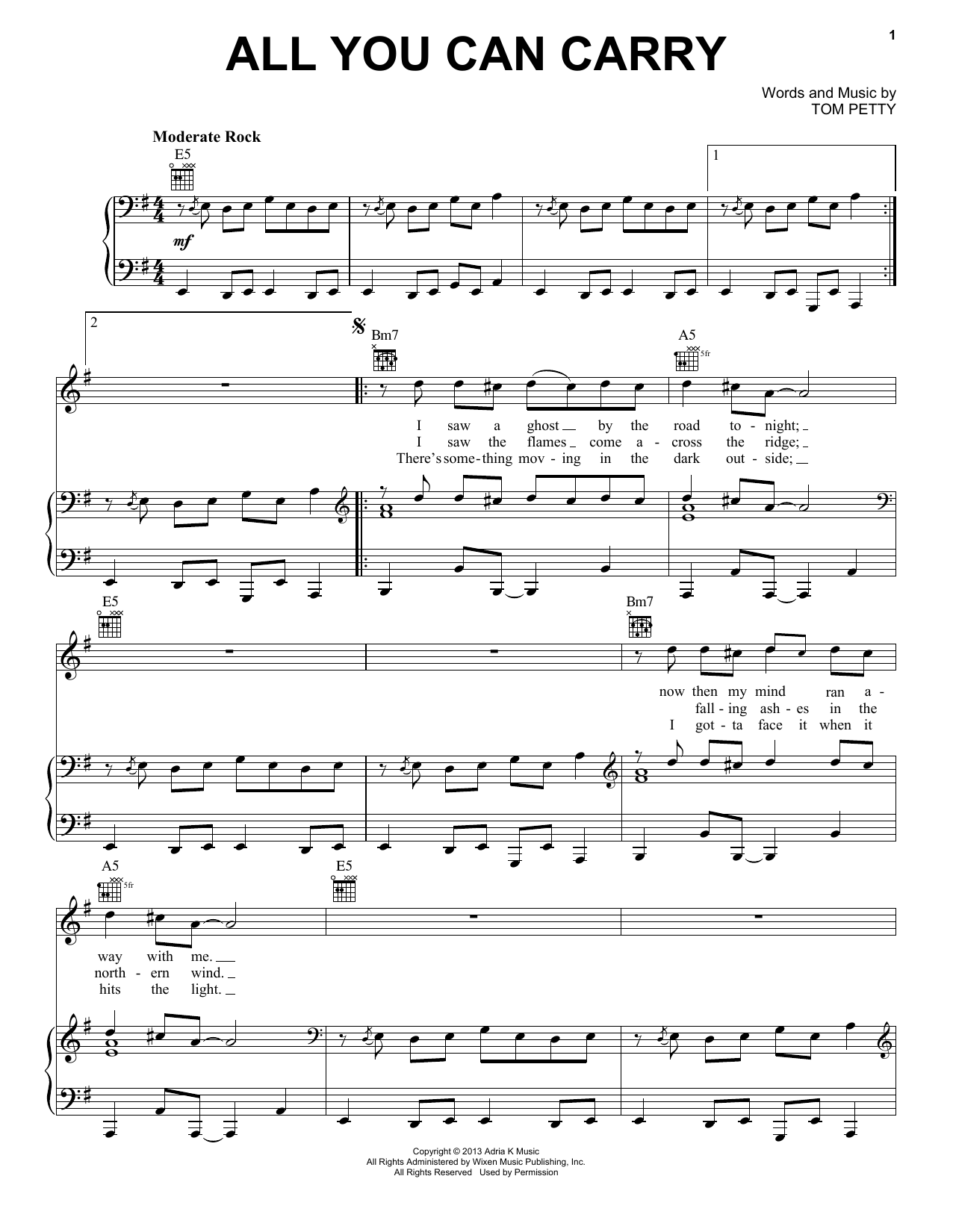 Tom Petty & the Heartbreakers All You Can Carry sheet music notes and chords arranged for Piano, Vocal & Guitar Chords (Right-Hand Melody)