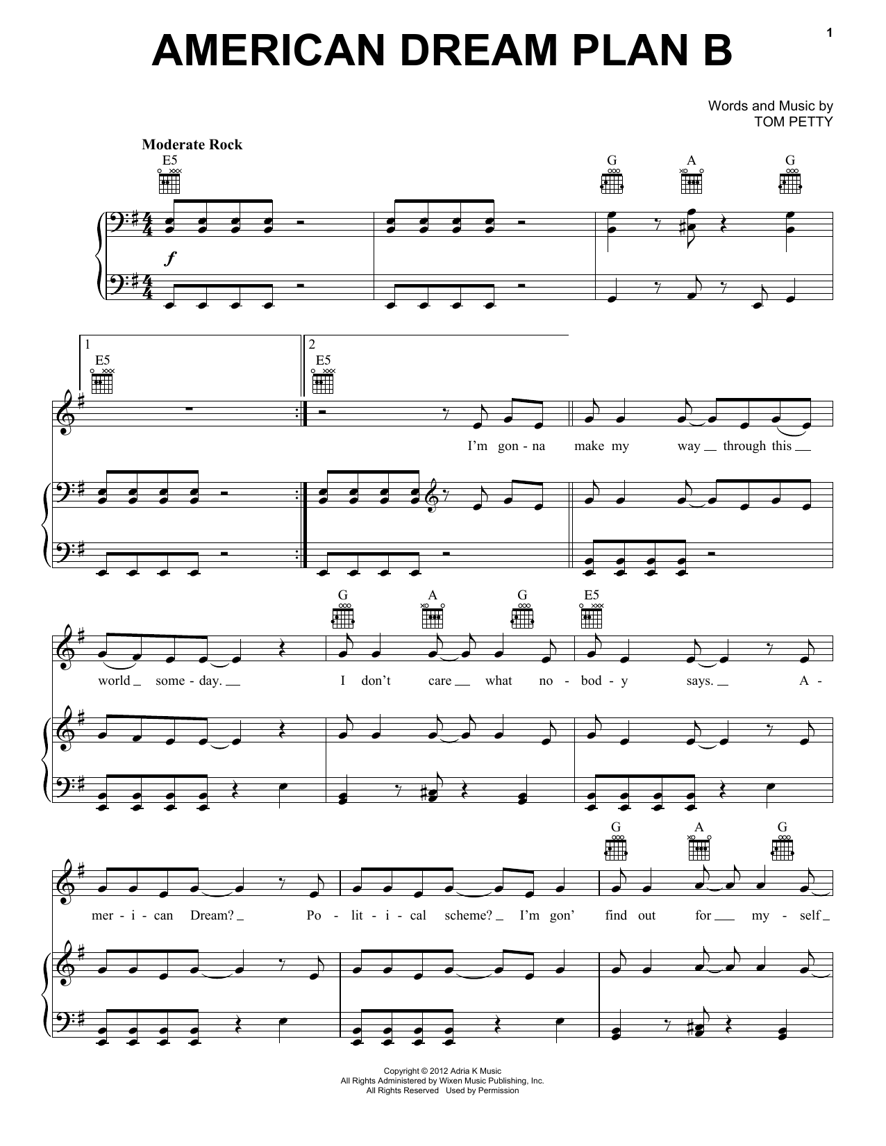 Tom Petty & the Heartbreakers American Dream Plan B sheet music notes and chords arranged for Piano, Vocal & Guitar Chords (Right-Hand Melody)