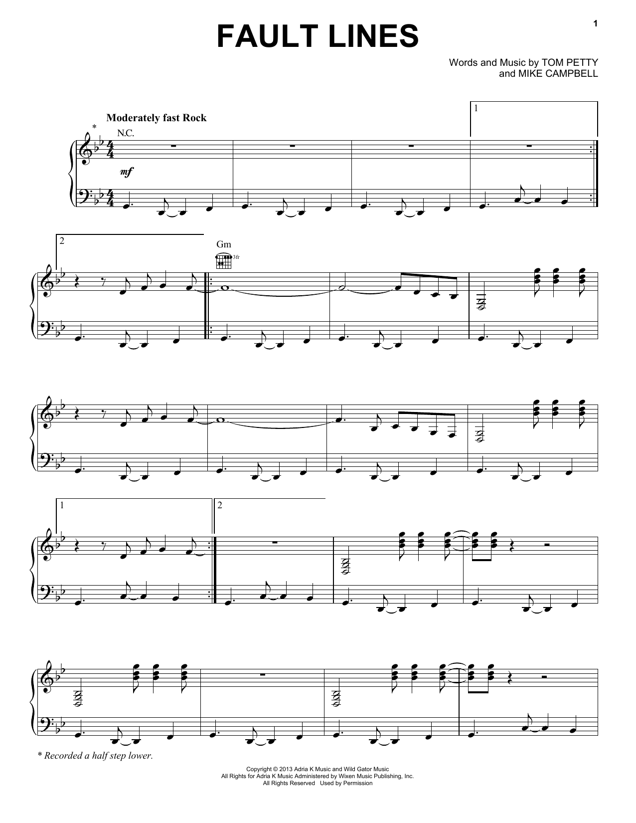 Tom Petty & the Heartbreakers Fault Lines sheet music notes and chords arranged for Piano, Vocal & Guitar Chords (Right-Hand Melody)