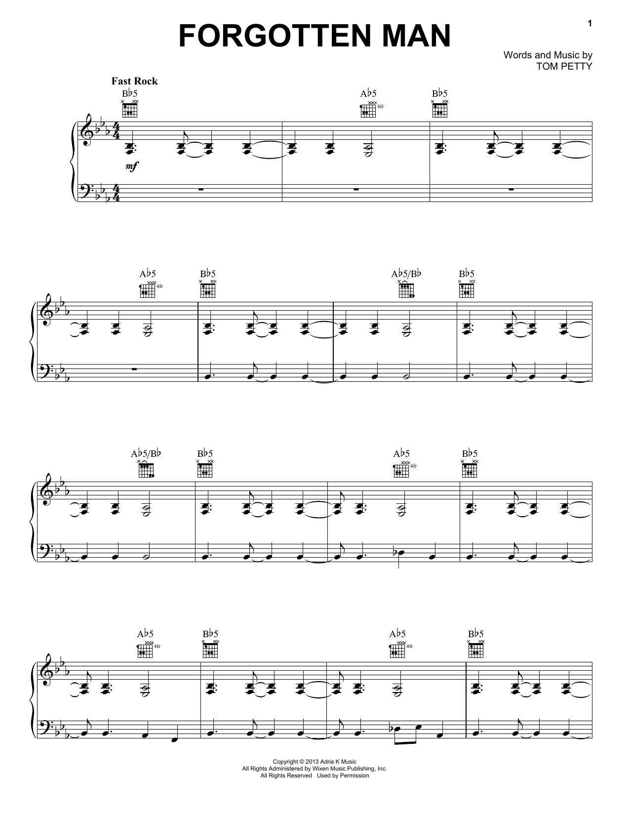 Tom Petty & the Heartbreakers Forgotten Man sheet music notes and chords arranged for Piano, Vocal & Guitar Chords (Right-Hand Melody)