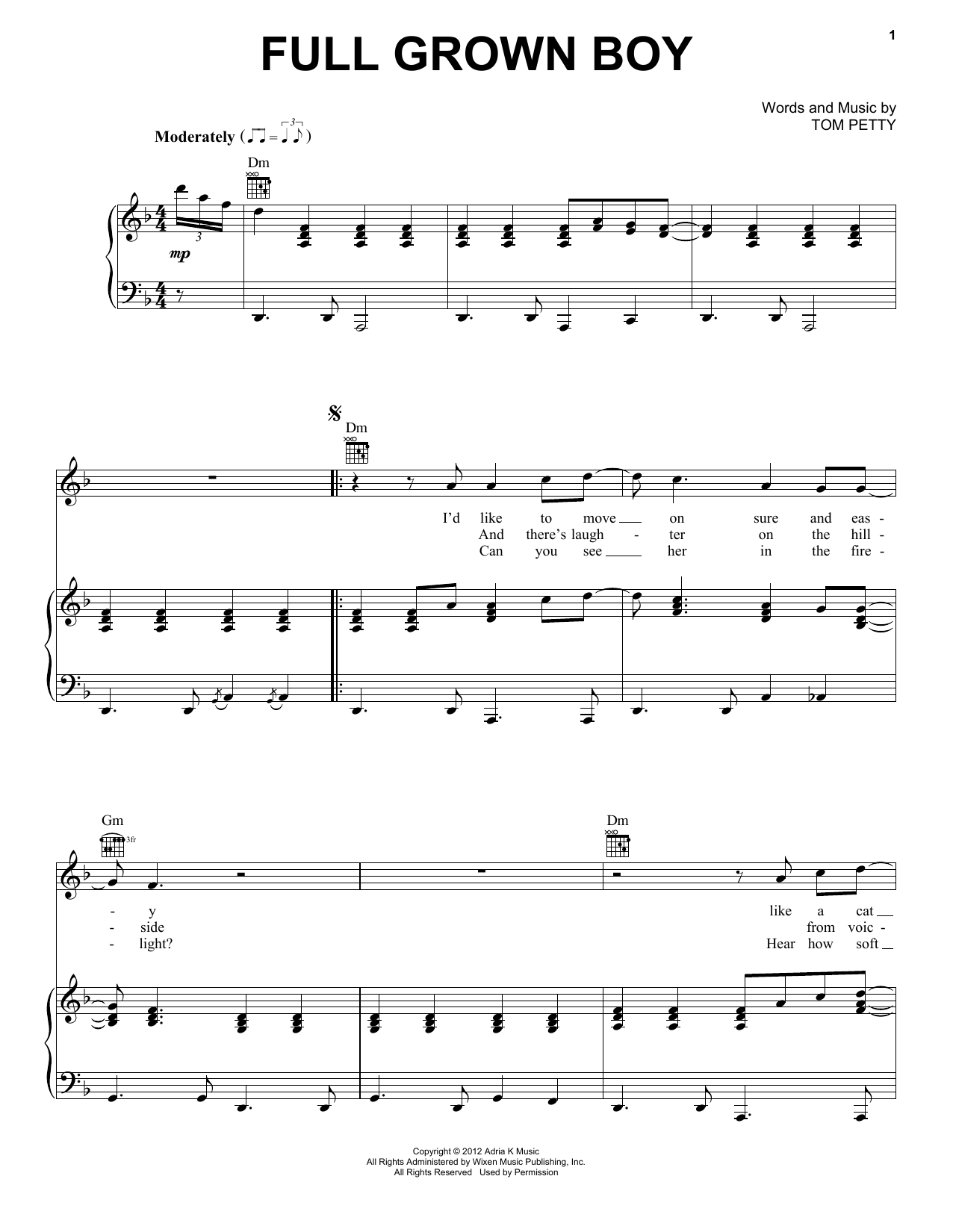 Tom Petty & the Heartbreakers Full Grown Boy sheet music notes and chords arranged for Piano, Vocal & Guitar Chords (Right-Hand Melody)