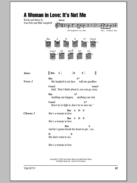 Tom Petty And The Heartbreakers A Woman In Love: It's Not Me sheet music notes and chords arranged for Guitar Chords/Lyrics