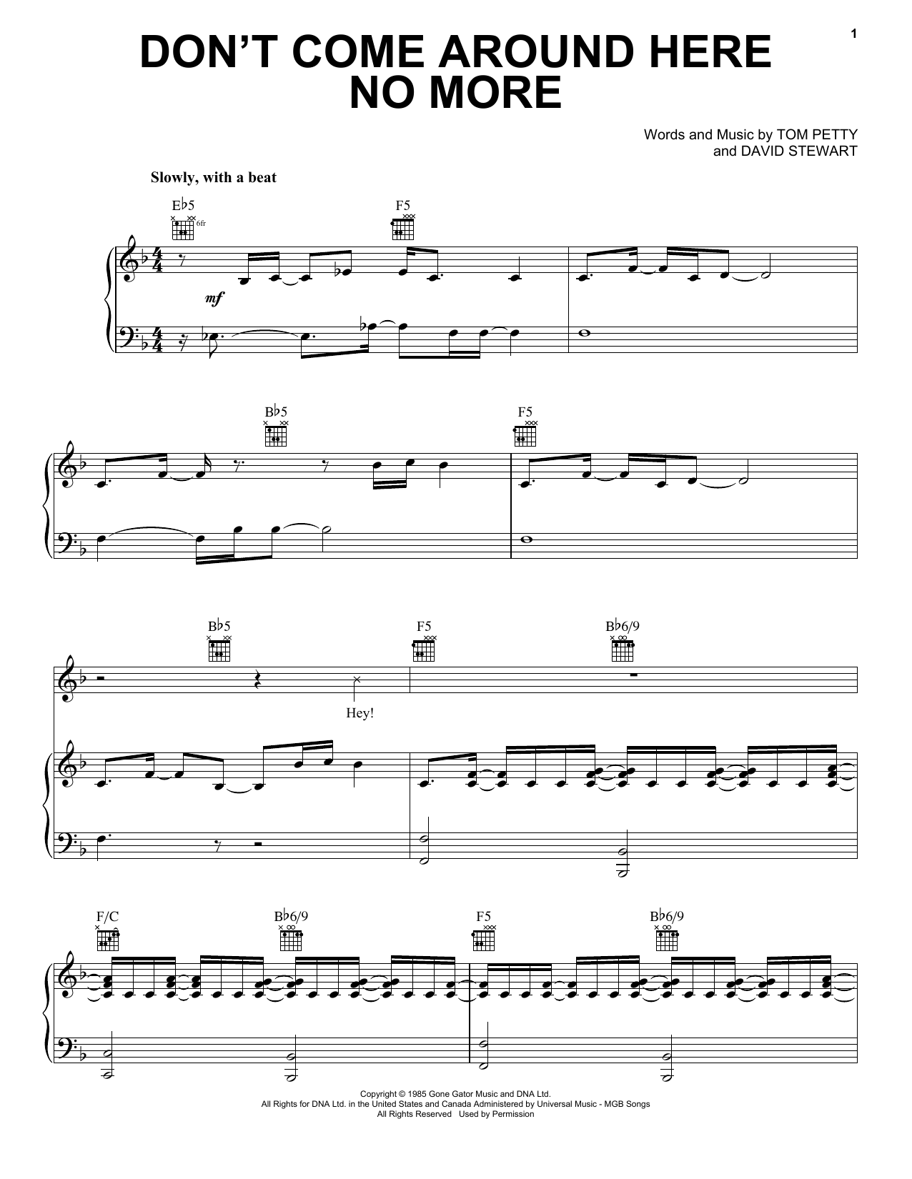 Tom Petty And The Heartbreakers Don't Come Around Here No More sheet music notes and chords arranged for Guitar Chords/Lyrics