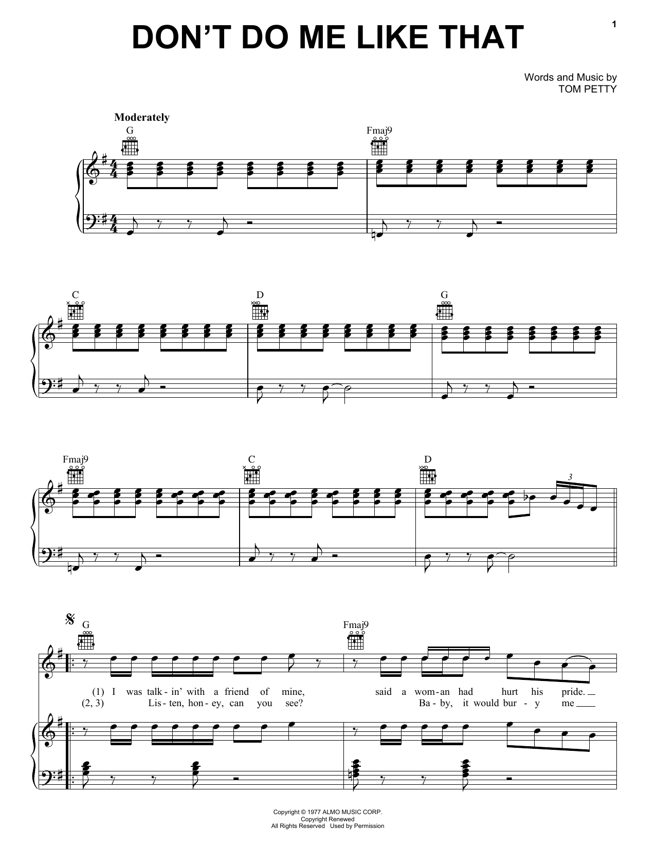 Tom Petty and the Heartbreakers Don't Do Me Like That sheet music notes and chords arranged for Lead Sheet / Fake Book
