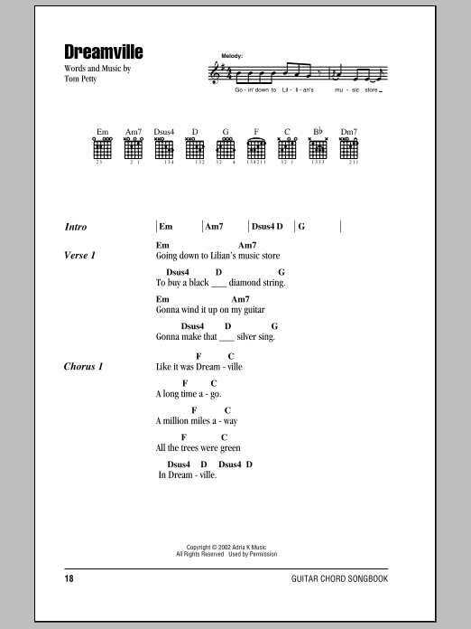 Tom Petty And The Heartbreakers Dreamville sheet music notes and chords arranged for Guitar Chords/Lyrics