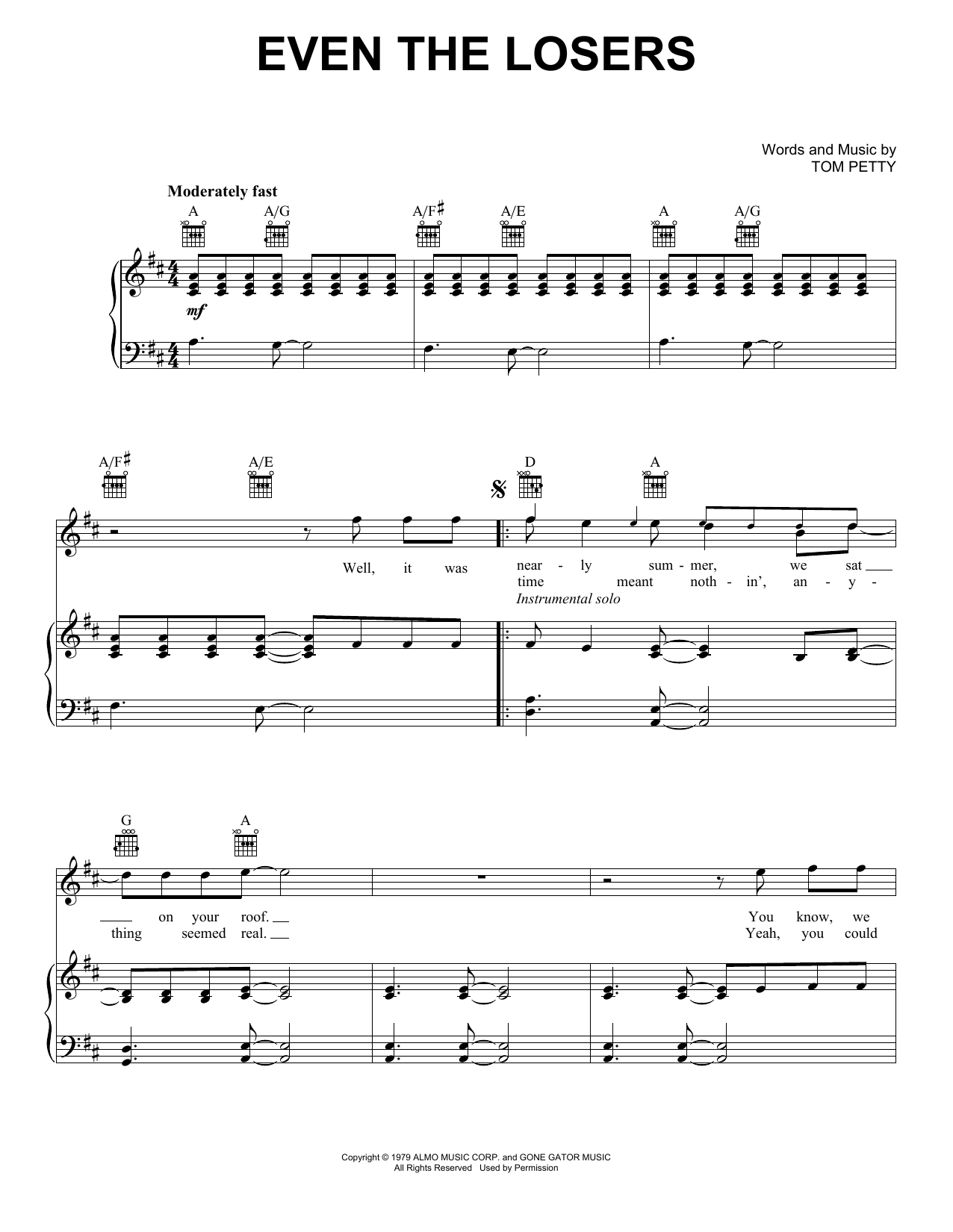 Tom Petty And The Heartbreakers Even The Losers sheet music notes and chords arranged for Guitar Chords/Lyrics