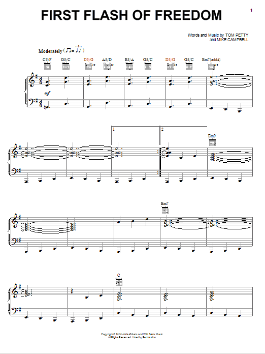 Tom Petty And The Heartbreakers First Flash Of Freedom sheet music notes and chords arranged for Piano, Vocal & Guitar Chords (Right-Hand Melody)