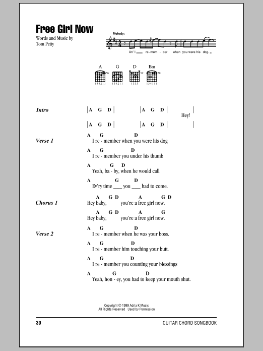 Tom Petty And The Heartbreakers Free Girl Now sheet music notes and chords arranged for Guitar Chords/Lyrics