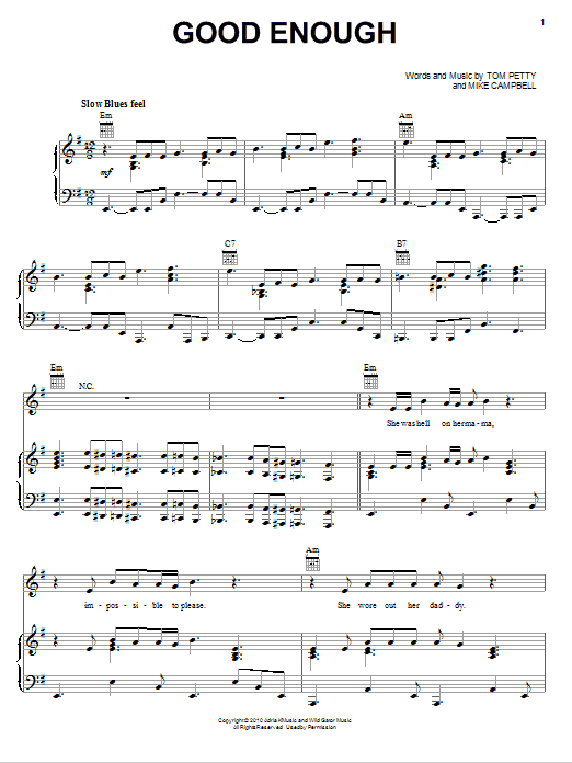 Tom Petty And The Heartbreakers Good Enough sheet music notes and chords arranged for Piano, Vocal & Guitar Chords (Right-Hand Melody)