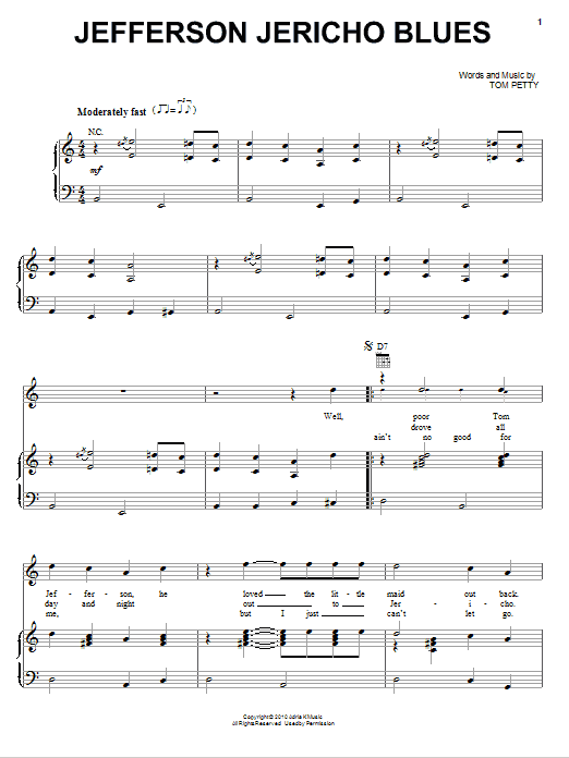 Tom Petty And The Heartbreakers Jefferson Jericho Blues sheet music notes and chords arranged for Piano, Vocal & Guitar Chords (Right-Hand Melody)