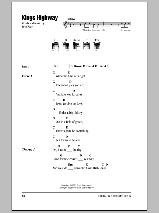 Tom Petty And The Heartbreakers Kings Highway sheet music notes and chords arranged for Guitar Chords/Lyrics
