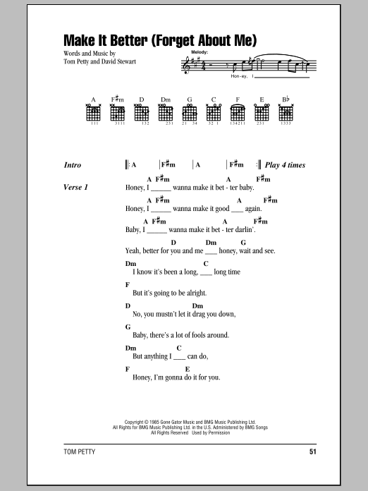 Tom Petty And The Heartbreakers Make It Better (Forget About Me) sheet music notes and chords arranged for Guitar Chords/Lyrics