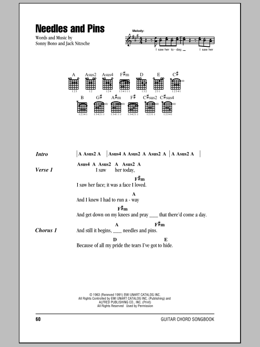 Tom Petty And The Heartbreakers Needles And Pins sheet music notes and chords arranged for Guitar Chords/Lyrics