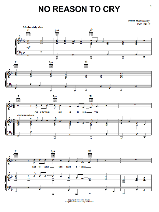 Tom Petty And The Heartbreakers No Reason To Cry sheet music notes and chords arranged for Piano, Vocal & Guitar Chords (Right-Hand Melody)