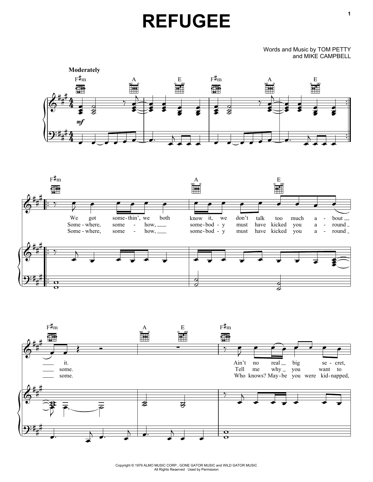 Tom Petty And The Heartbreakers Refugee sheet music notes and chords arranged for Guitar Tab (Single Guitar)