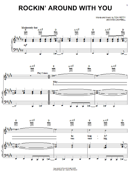 Tom Petty And The Heartbreakers Rockin' Around With You sheet music notes and chords arranged for Piano, Vocal & Guitar Chords (Right-Hand Melody)