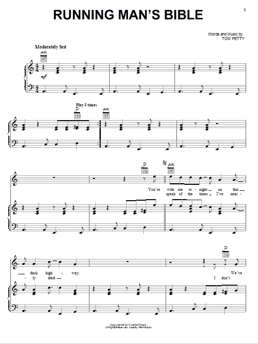 Tom Petty And The Heartbreakers Running Man's Bible sheet music notes and chords arranged for Piano, Vocal & Guitar Chords (Right-Hand Melody)