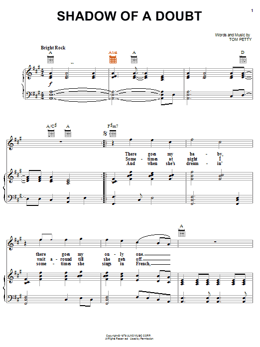 Tom Petty And The Heartbreakers Shadow Of A Doubt sheet music notes and chords arranged for Piano, Vocal & Guitar Chords (Right-Hand Melody)