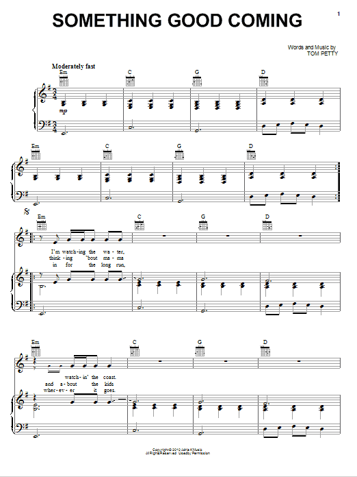 Tom Petty And The Heartbreakers Something Good Coming sheet music notes and chords arranged for Piano, Vocal & Guitar Chords (Right-Hand Melody)