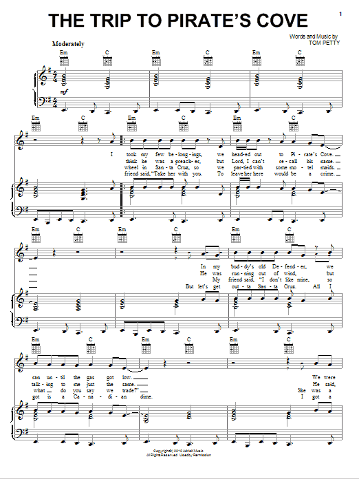 Tom Petty And The Heartbreakers The Trip To Pirate's Cove sheet music notes and chords arranged for Piano, Vocal & Guitar Chords (Right-Hand Melody)