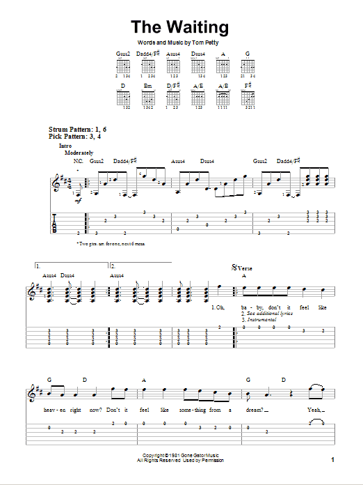 Tom Petty And The Heartbreakers The Waiting sheet music notes and chords arranged for Easy Guitar Tab