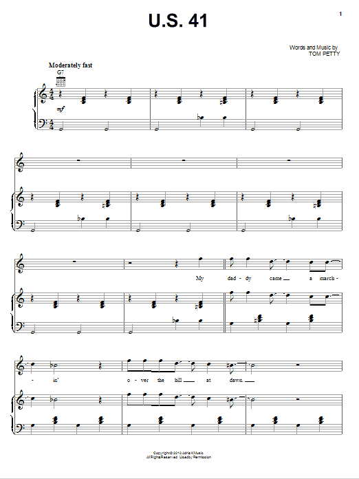 Tom Petty And The Heartbreakers U.S. 41 sheet music notes and chords arranged for Piano, Vocal & Guitar Chords (Right-Hand Melody)