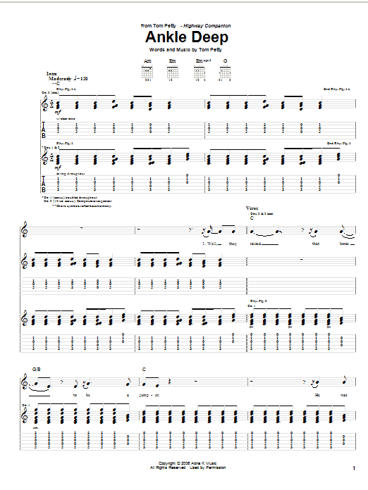 Tom Petty Ankle Deep sheet music notes and chords arranged for Guitar Tab