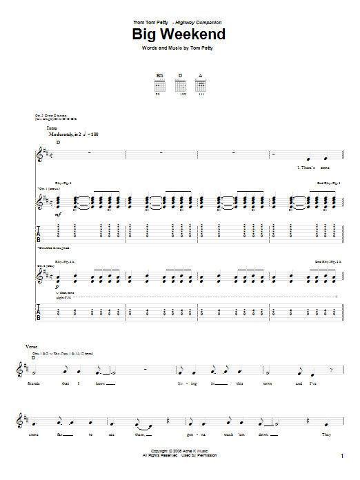 Tom Petty Big Weekend sheet music notes and chords arranged for Guitar Tab