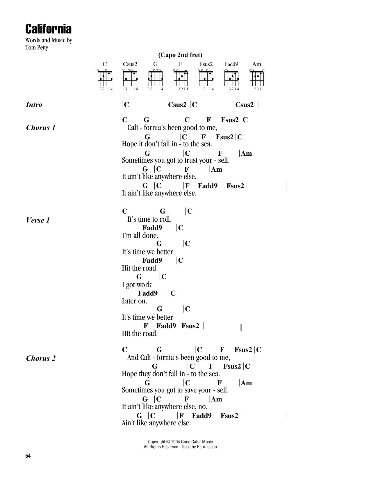 Tom Petty California sheet music notes and chords arranged for Guitar Chords/Lyrics