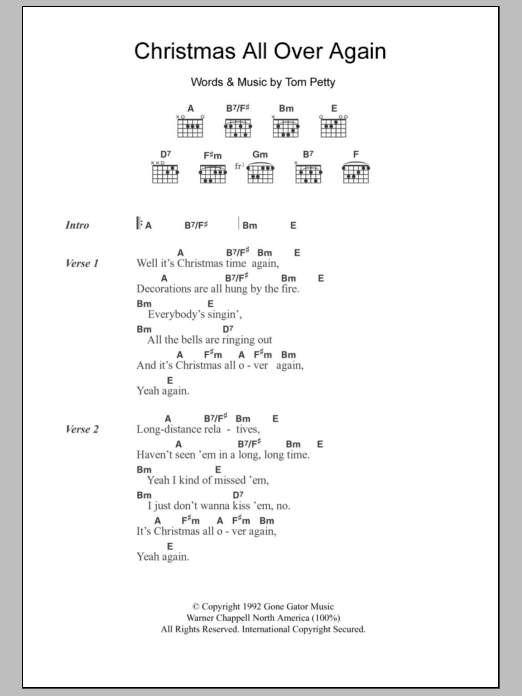 Tom Petty Christmas All Over Again sheet music notes and chords arranged for Guitar Chords/Lyrics