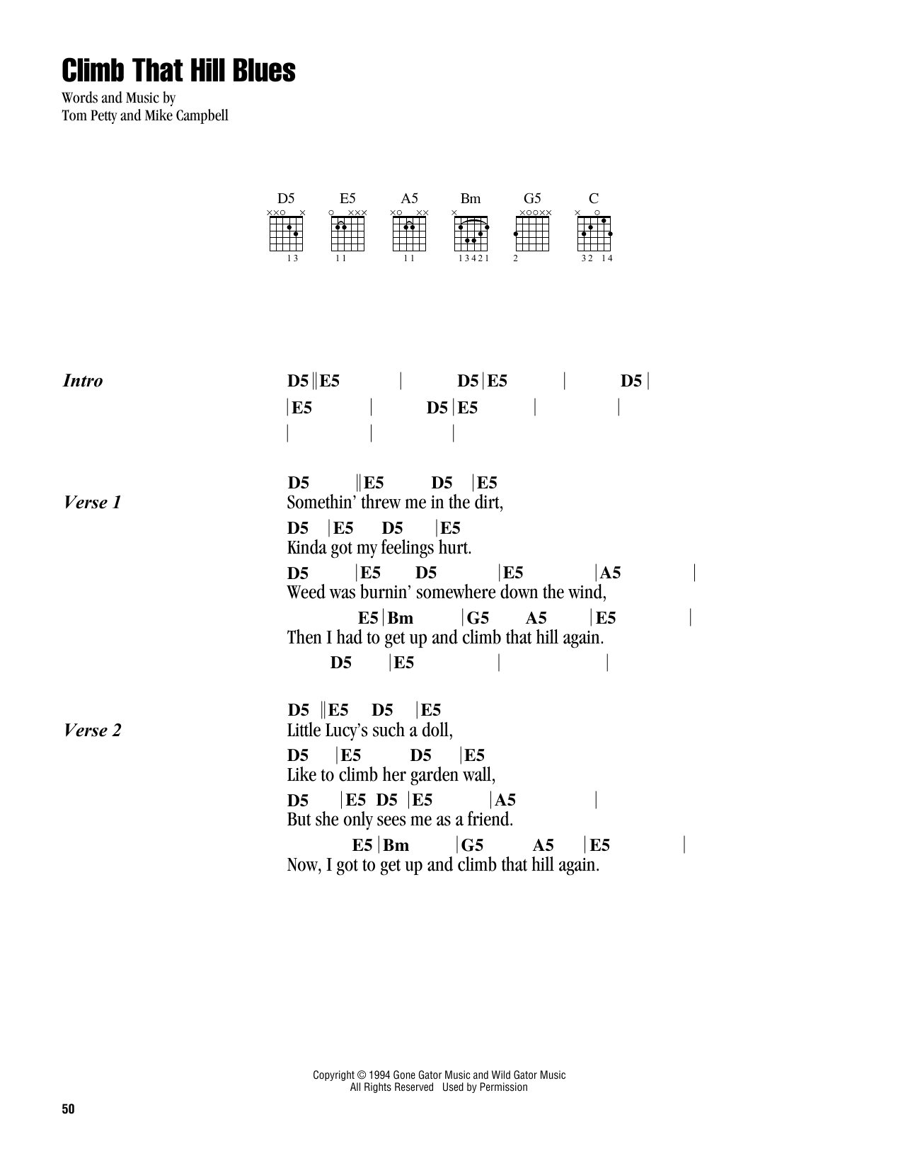Tom Petty Climb That Hill Blues sheet music notes and chords arranged for Guitar Chords/Lyrics