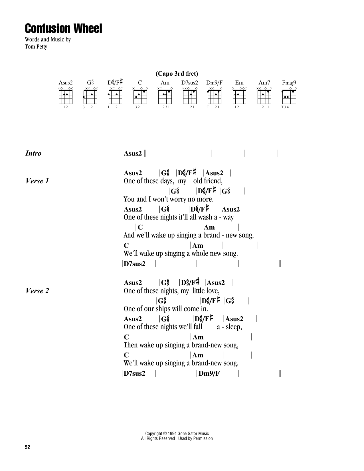 Tom Petty Confusion Wheel sheet music notes and chords arranged for Guitar Chords/Lyrics
