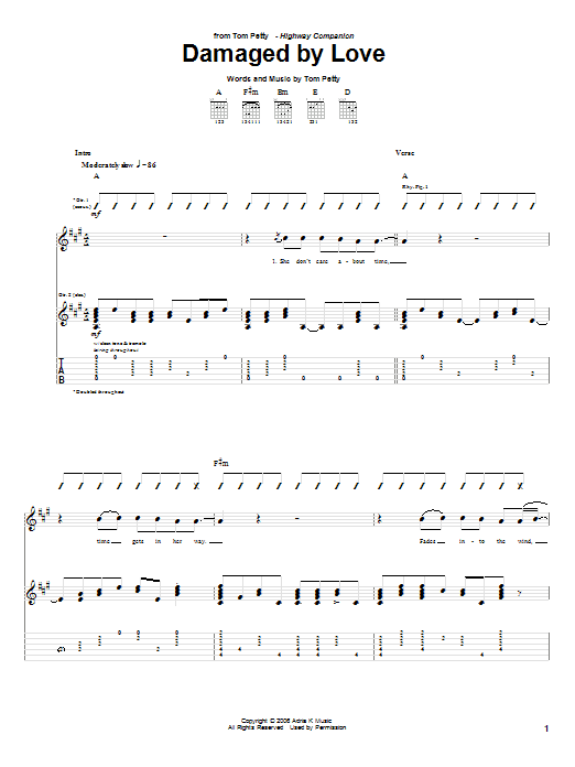 Tom Petty Damaged By Love sheet music notes and chords arranged for Guitar Tab