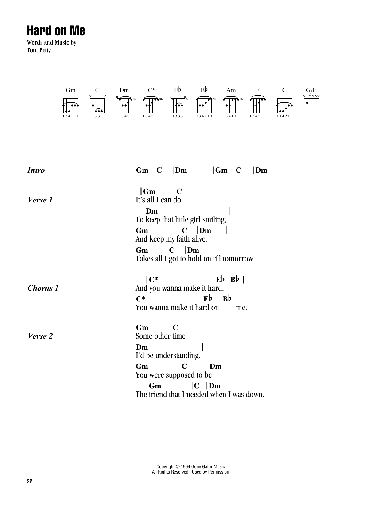 Tom Petty Hard On Me sheet music notes and chords arranged for Guitar Chords/Lyrics