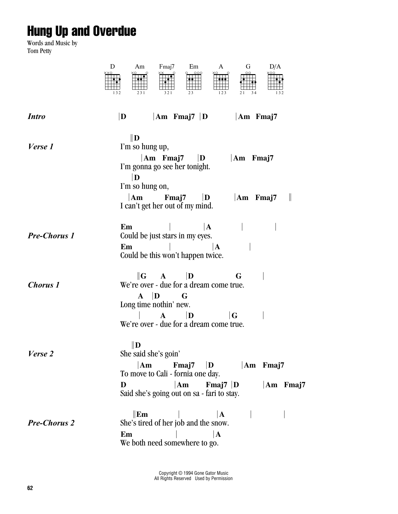 Tom Petty Hung Up And Overdue sheet music notes and chords arranged for Guitar Chords/Lyrics