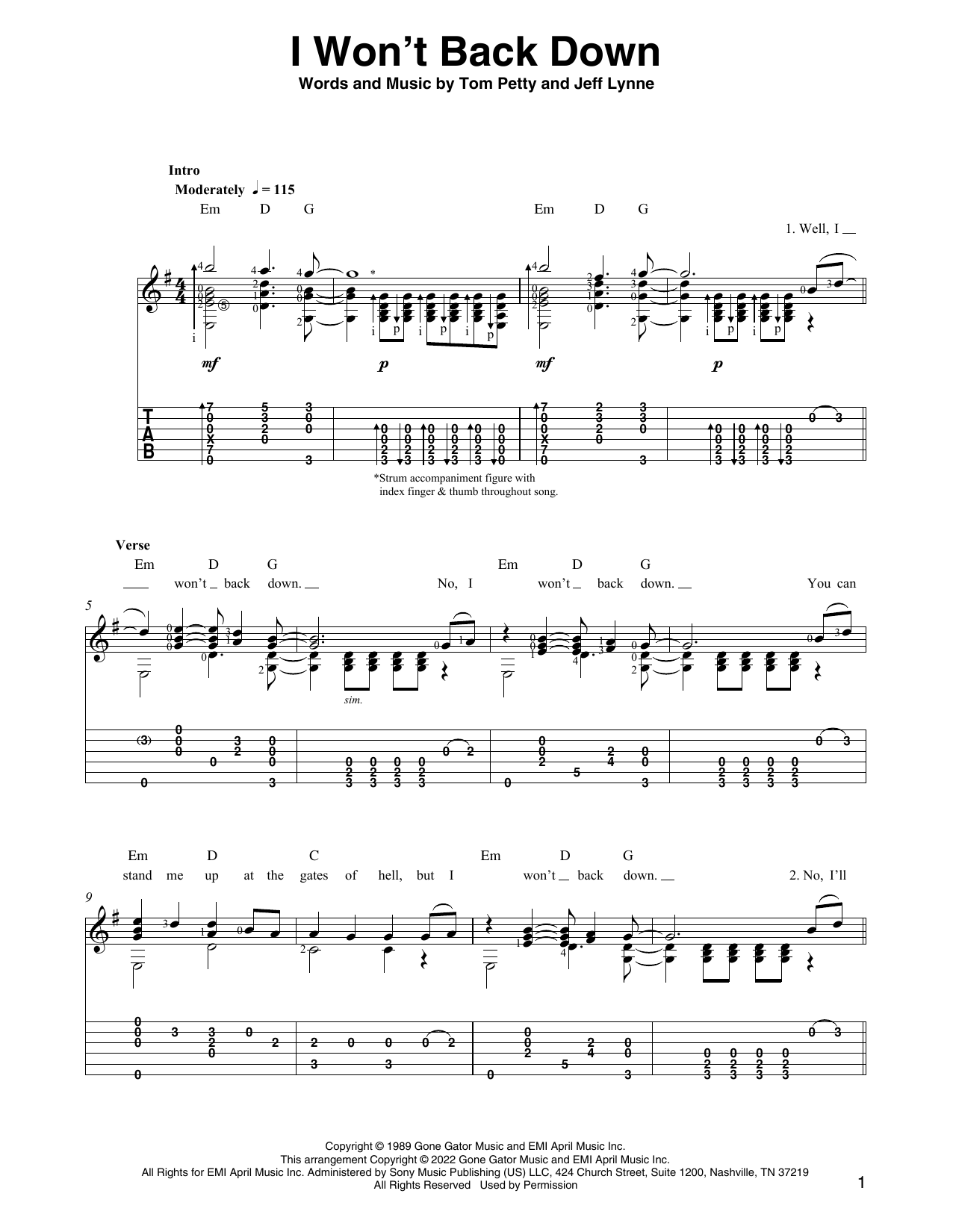 Tom Petty I Won't Back Down (arr. Ben Pila) sheet music notes and chords arranged for Solo Guitar