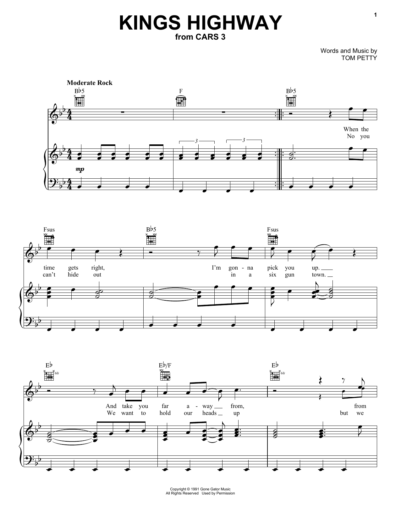 Tom Petty Kings Highway sheet music notes and chords arranged for Piano, Vocal & Guitar Chords (Right-Hand Melody)