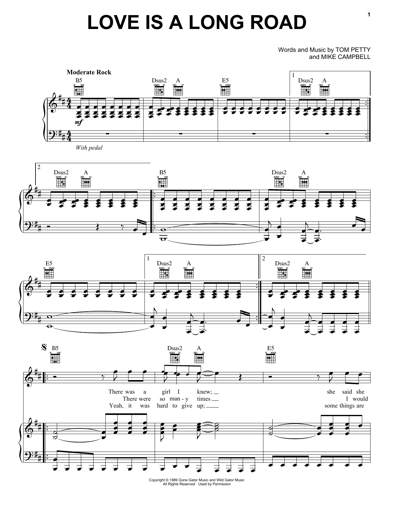 Tom Petty Love Is A Long Road sheet music notes and chords arranged for Piano, Vocal & Guitar Chords (Right-Hand Melody)