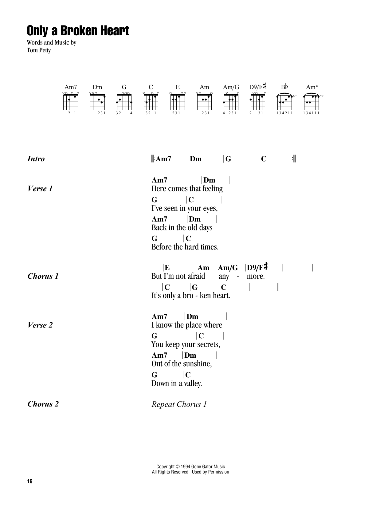 Tom Petty Only A Broken Heart sheet music notes and chords arranged for Guitar Chords/Lyrics