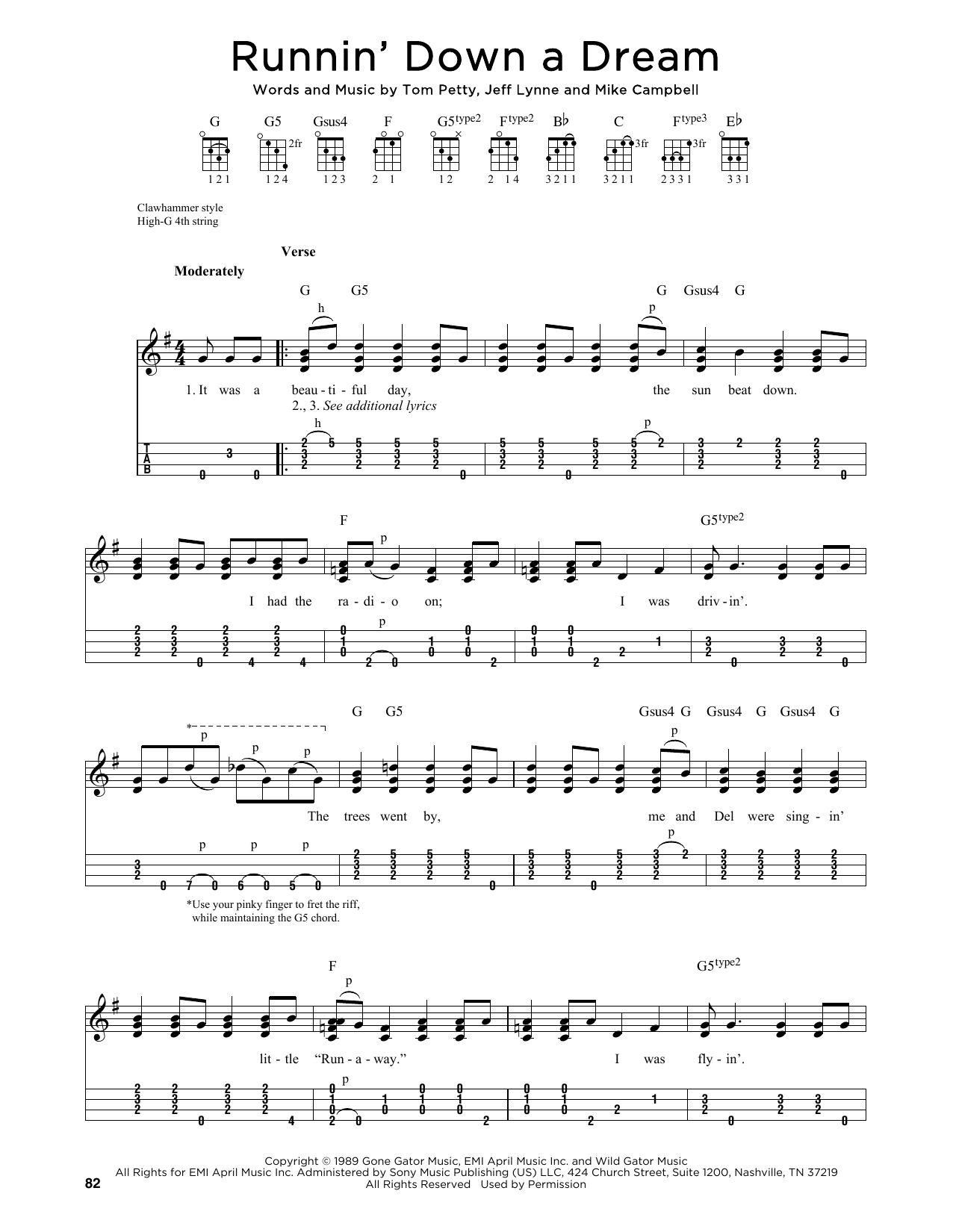 Tom Petty Runnin' Down A Dream (arr. Jim Schustedt) sheet music notes and chords arranged for Ukulele