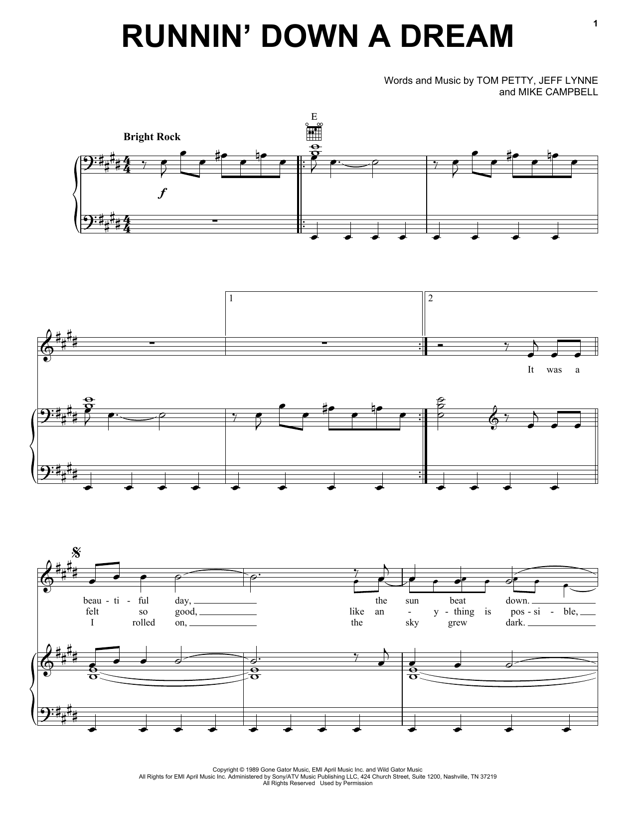 Tom Petty Runnin' Down A Dream sheet music notes and chords arranged for Easy Guitar