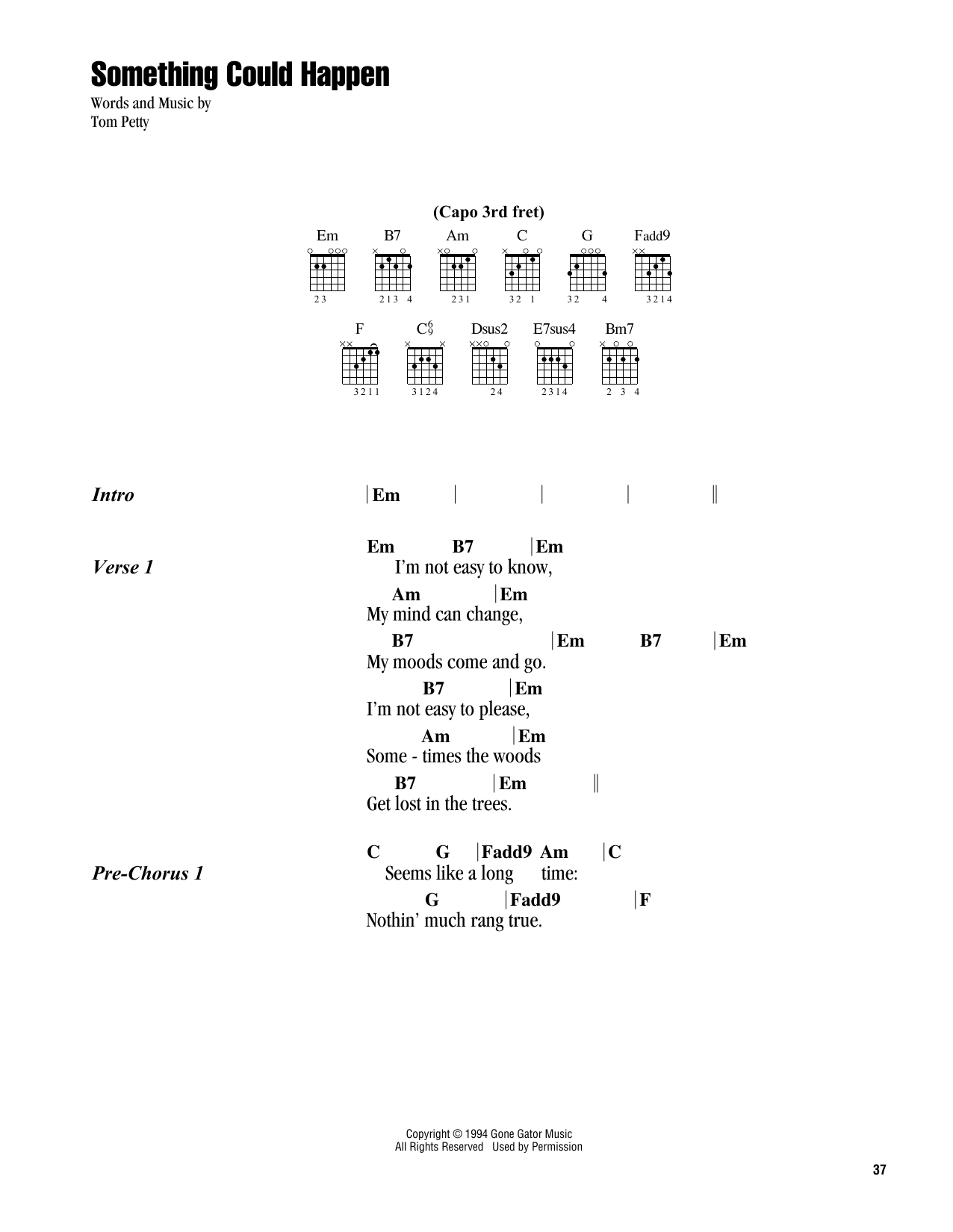 Tom Petty Something Could Happen sheet music notes and chords arranged for Guitar Chords/Lyrics