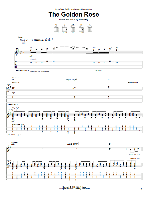 Tom Petty The Golden Rose sheet music notes and chords arranged for Guitar Tab